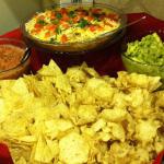 Homemade salsa, guacamole, and layered dip